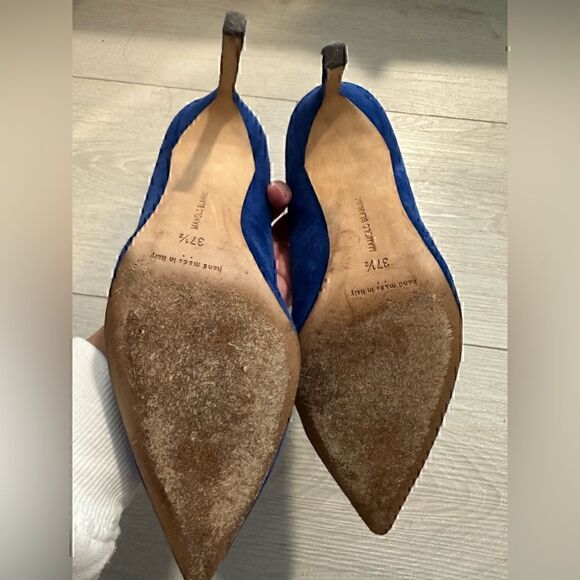 Manolo Blahnik BB 105mm Blue Suede Pumps - Picture 14 of 16